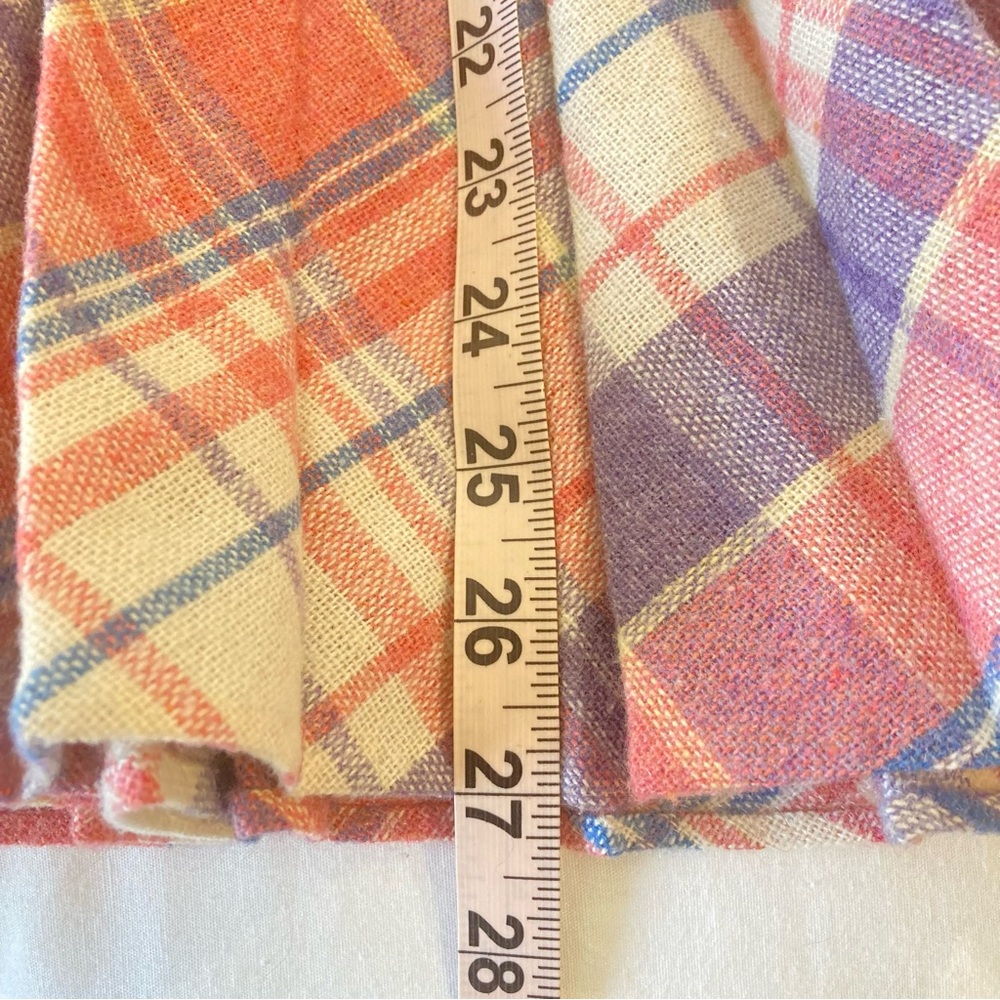 Vintage pleated skirt pink purple blue cream plaid wool midi skirt - Picture 8 of 12